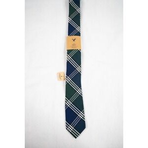 NEW American Eagle Outfitters Neck Tie Plaid Blue Green Plaid Preppy Academia
